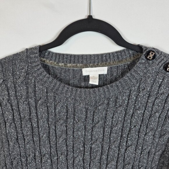 Charter Club Cable Knit Sweater Women's Size XL Gray & Silver Cotton Blend - Picture 5 of 11